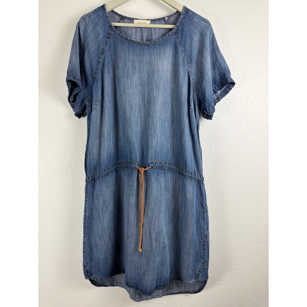 Bella Dahl Women Blue Tencel Lyocell Drawstring Waist Shift Dress Chambray Sz M